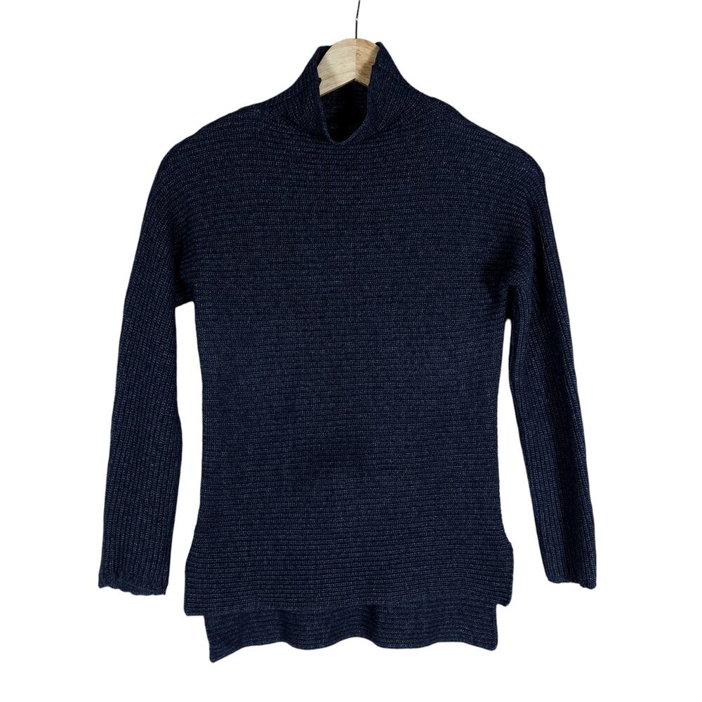 Bartolini Womens Turtleneck Sweater Small Navy Blue Knit Italian Cashmere Wool